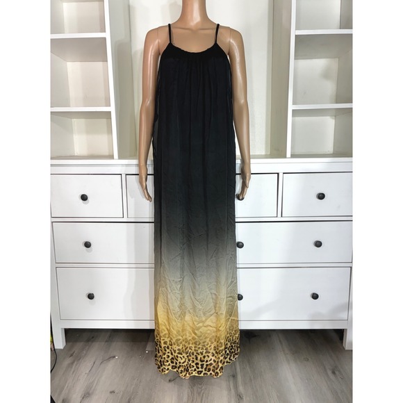 Scandal Italy Dresses & Skirts - Scandal Italy Silk Blend Ombre Leopard Print Maxi Dress Black Yellow Tan